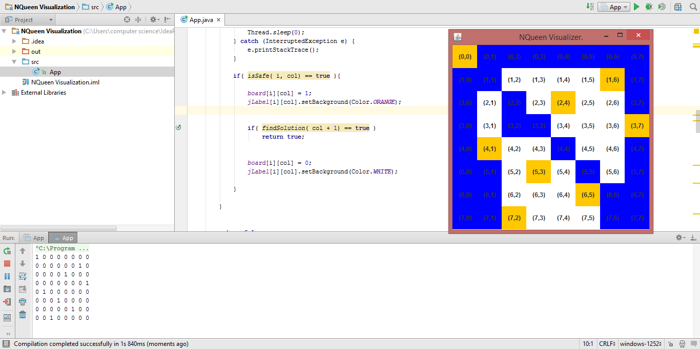 N Queen Visualizer Sample Java Program | Quickgrid