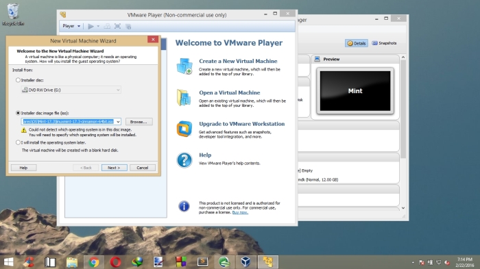 VMware player iso setup
